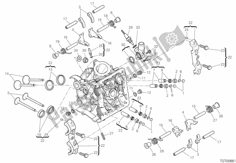 Alle onderdelen voor de Horizontale Cilinderkop van de Ducati Multistrada 950 S SW Thailand 2019
